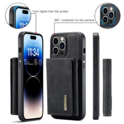 Black IPhone 15 Pro Max DG.Ming M2 Leather Case Removable Wallet Cover -Cheap NewCase Store iphone 15 pro max dg ming m2 series black 7 16930.1700649834