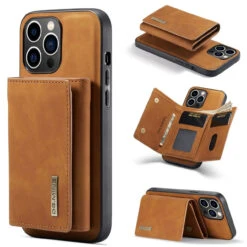 Brown DG.Ming M2 Series Case Removable 3 Fold Wallet For IPhone 15 Pro Max