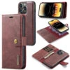 Red DG.Ming Luxury Leather Wallet With Magnetic Case Cover For IPhone 15 Pro Max