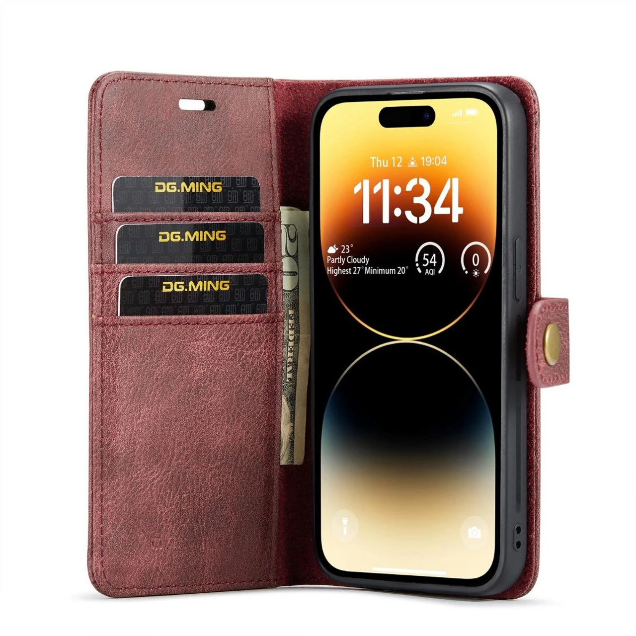 Red DG.Ming Luxury Leather Wallet With Magnetic Case Cover For IPhone 15 Pro Max 4 Red DG.Ming Luxury Leather Wallet With Magnetic Case Cover For IPhone 15 Pro Max - Image 4