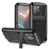 Black Full Body Metal Case Built-In Screen Protector For IPhone 15 Pro Max