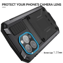 Black Full Body Metal Case Built-In Screen Protector For IPhone 15 Pro Max -Cheap NewCase Store iphone 15 pro max extreme metal military case black 4 70767.1695005608