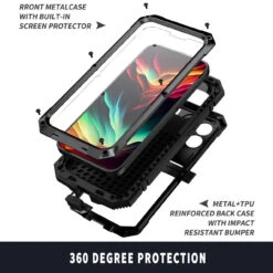 Black Full Body Metal Case Built-In Screen Protector For IPhone 15 Pro Max -Cheap NewCase Store iphone 15 pro max extreme metal military case black 5 90092.1695005608