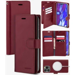 Wine Genuine Mercury Mansoor Diary Wallet Case For IPhone 15 Pro Max