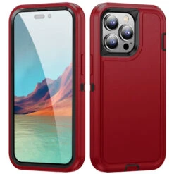 Red Military Full Body Shock Proof Defender Case For IPhone 15 Pro Max