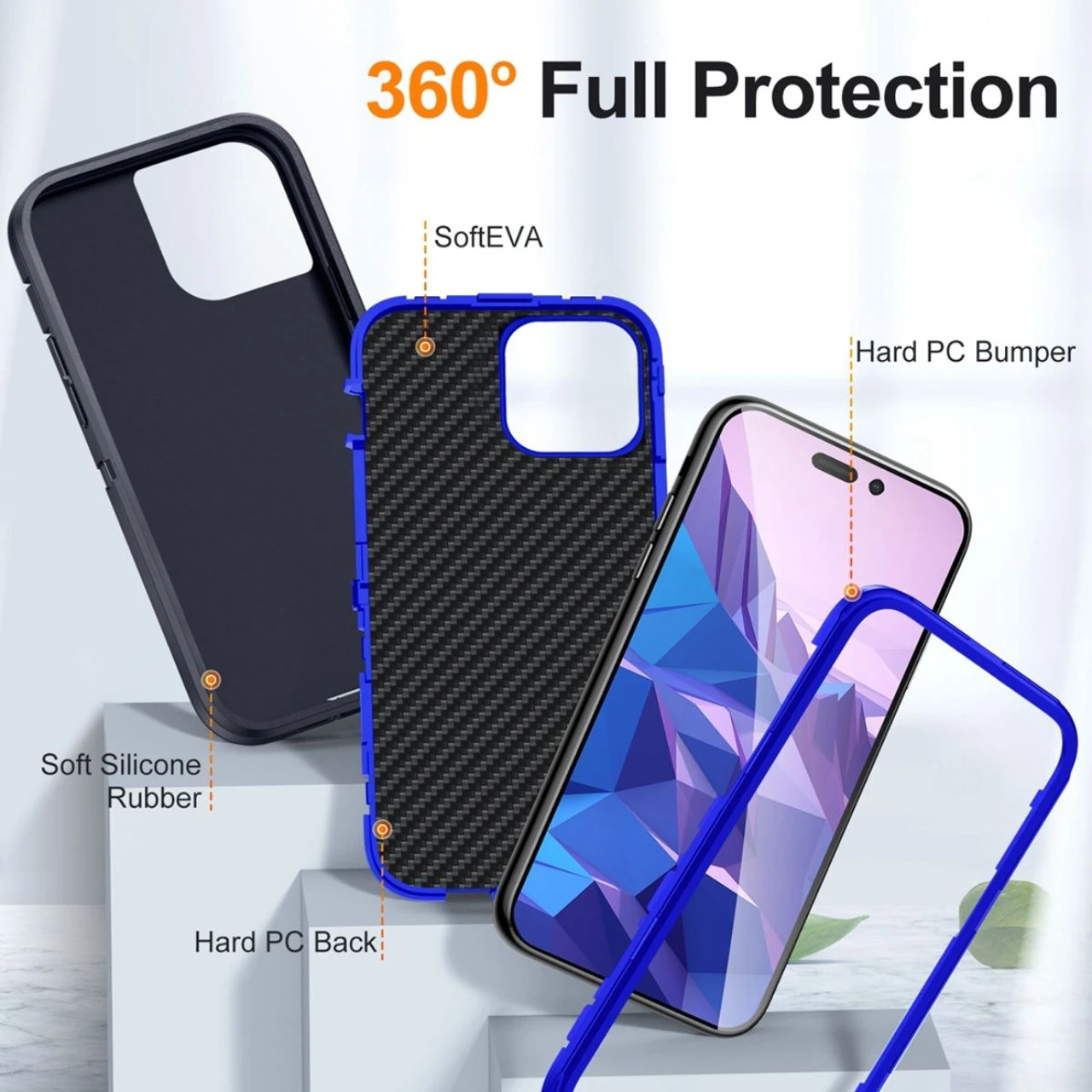 Navy Military Full Body Shock Proof Defender Case For IPhone 15 Pro 3 Navy Military Full Body Shock Proof Defender Case For IPhone 15 Pro - Image 3