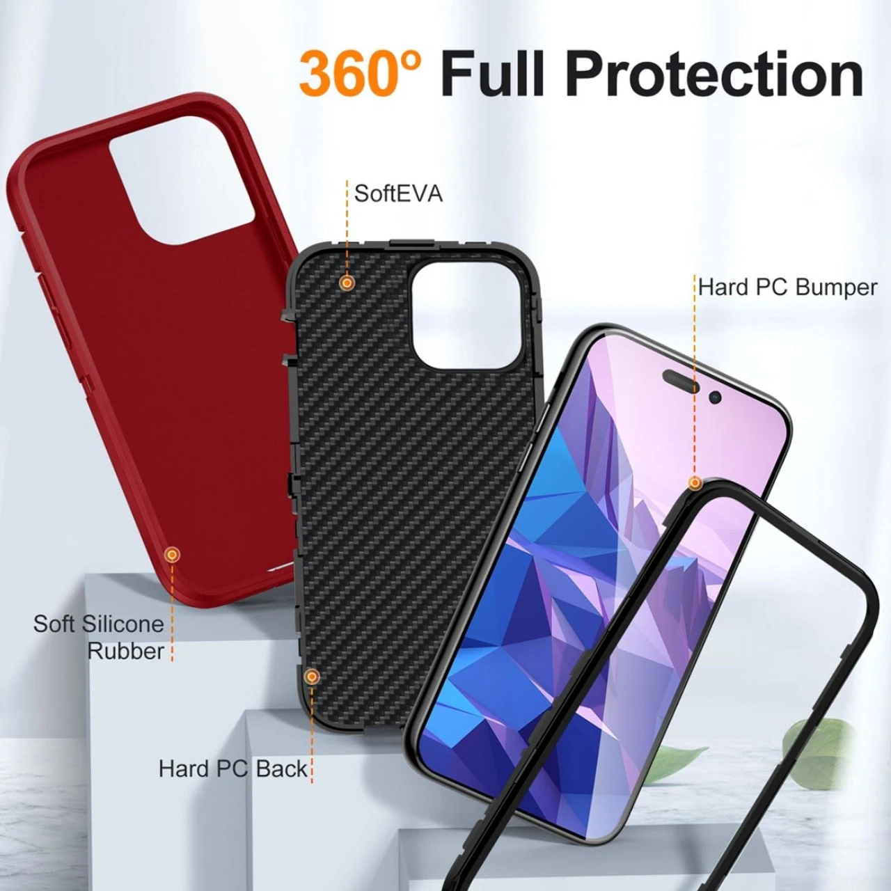 Red Military Full Body Shock Proof Defender Case For IPhone 15 Pro 3 Red Military Full Body Shock Proof Defender Case For IPhone 15 Pro - Image 3