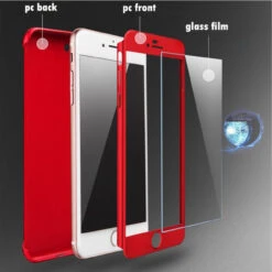 Red Full Protection Case + Tempered Glass Protector For IPhone 6 / 6S 7 Red Full Protection Case + Tempered Glass Protector For IPhone 6 / 6S -Cheap NewCase Store iphone 6 360 protection red 4 71815.1649395799