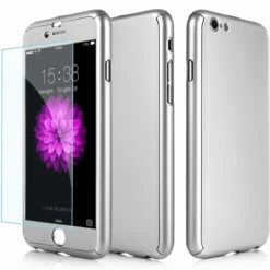 Silver IPhone 7 / 8 Full Body Armor 360 Protect Case + Tempered Glass