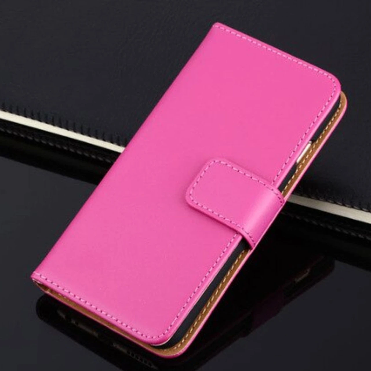 Hot Pink Apple IPhone 6 / 6S Genuine Leather Wallet Case 1 Hot Pink Apple IPhone 6 / 6S Genuine Leather Wallet Case