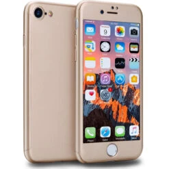 Gold IPhone 8 Dual Layer 360 Degree Protection Case + Tempered Glass