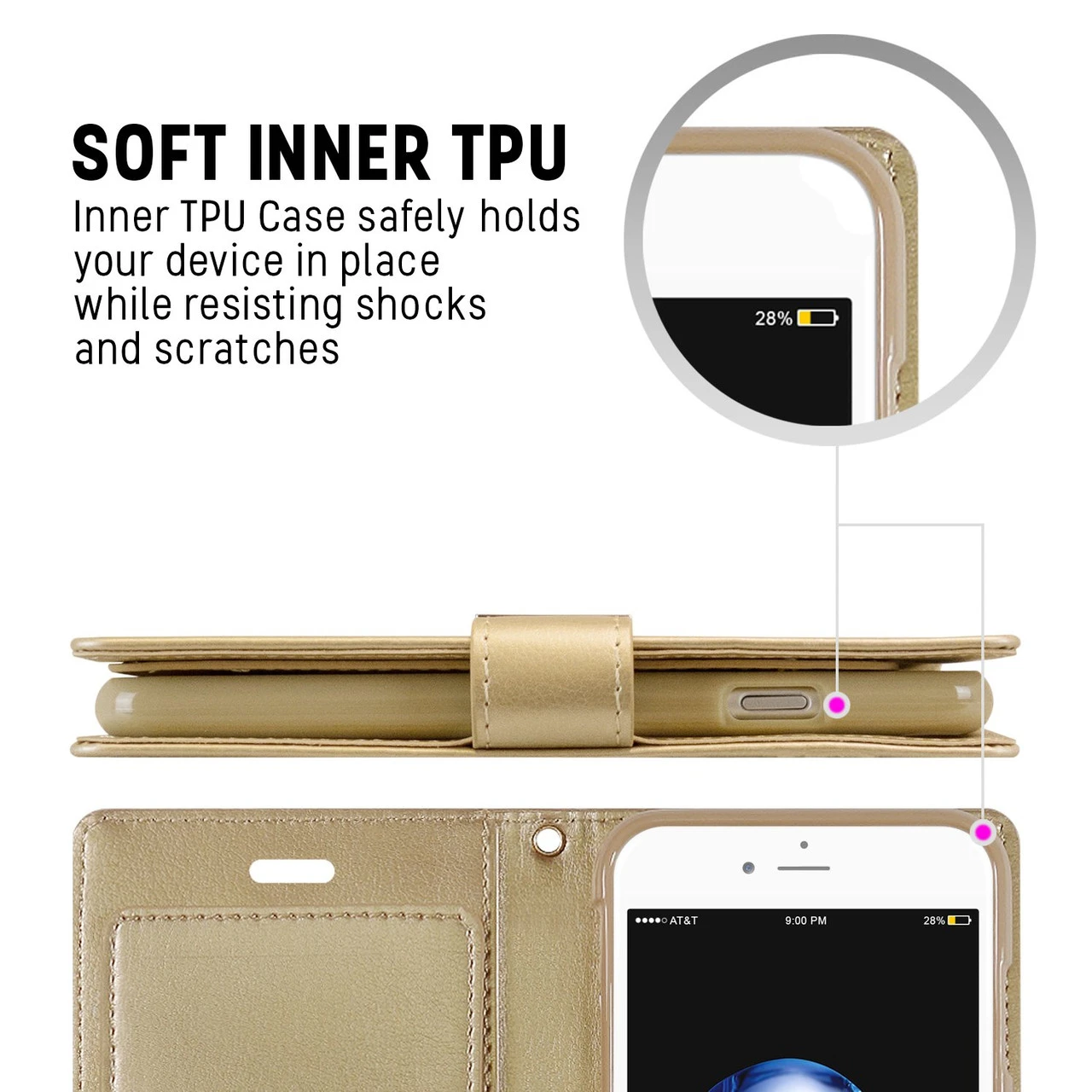 Stylish IPhone 7 / 8 Genuine Mercury Rich Diary Wallet Case - Gold 2 Stylish IPhone 7 / 8 Genuine Mercury Rich Diary Wallet Case - Gold - Image 2