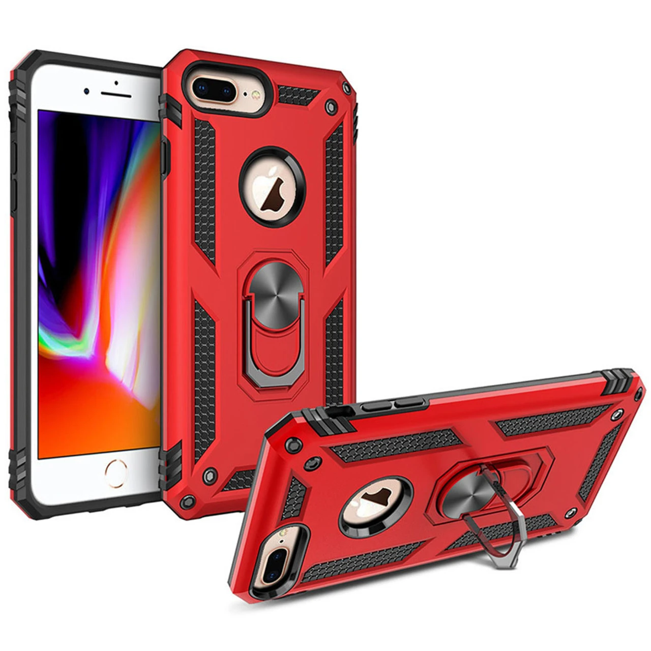 Red Slim Armor Metal Ring Stand Case For Apple IPhone 7 Plus / 8 Plus 3 Red Slim Armor Metal Ring Stand Case For Apple IPhone 7 Plus / 8 Plus - Image 3
