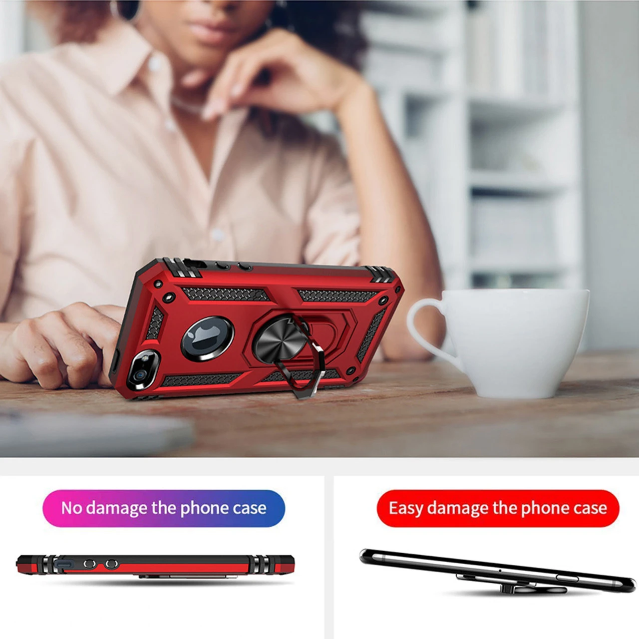 Red Heavy Duty 360 Rotating Metal Ring Stand Case For IPhone 7 / 8 7 Red Heavy Duty 360 Rotating Metal Ring Stand Case For IPhone 7 / 8 - Image 7