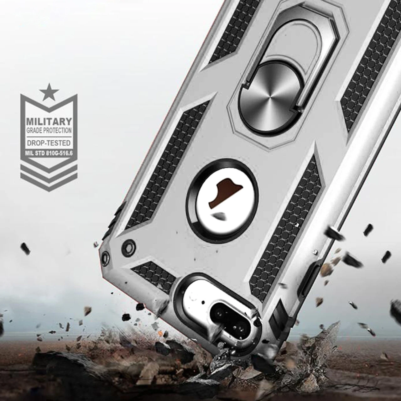 Silver IPhone 7 / 8 Heavy Duty Armor 360 Rotating Metal Ring Stand Case 4 Silver IPhone 7 / 8 Heavy Duty Armor 360 Rotating Metal Ring Stand Case - Image 4