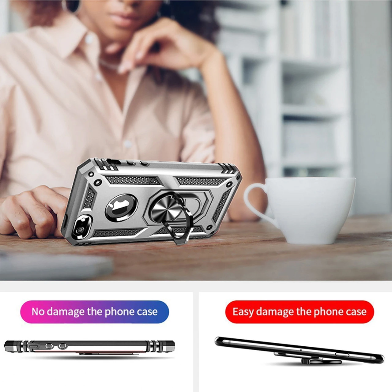 Silver Apple IPhone 8 Plus 360 Rotating Stand Heavy Duty Case 2 Silver Apple IPhone 8 Plus 360 Rotating Stand Heavy Duty Case - Image 2