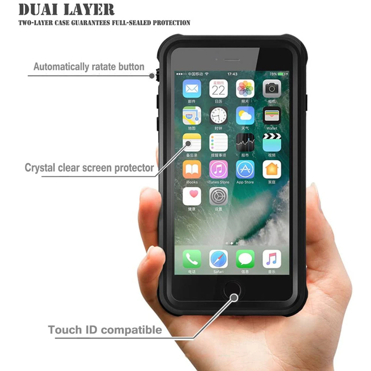 Apple IPhone 7 / 8 Waterproof Dirtproof Heavy Duty Case Cover - Black 5 Apple IPhone 7 / 8 Waterproof Dirtproof Heavy Duty Case Cover - Black - Image 5