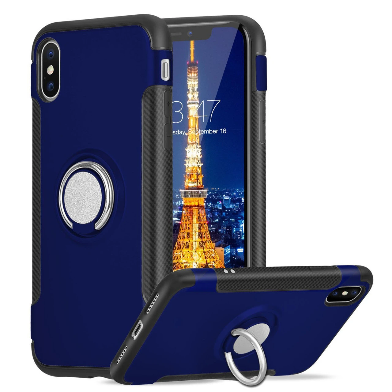 Navy IPhone XS Max Metal 360 Degree Ring Shock Proof Case 1 Navy IPhone XS Max Metal 360 Degree Ring Shock Proof Case