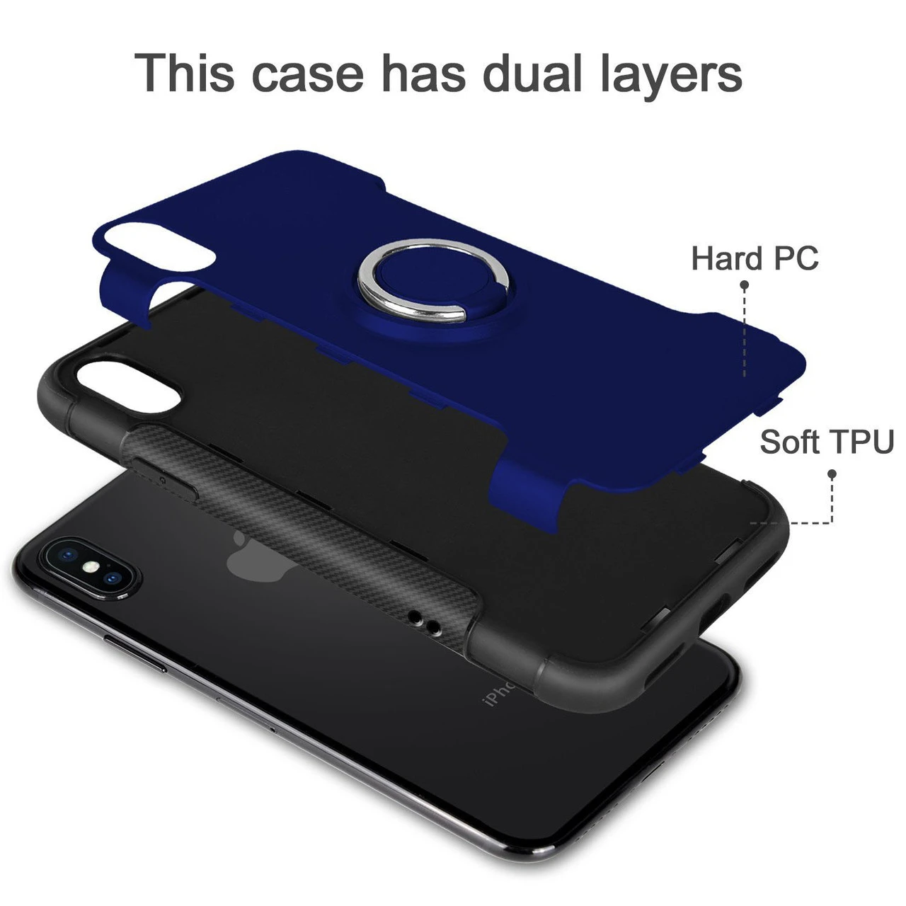 Navy IPhone XS Max Metal 360 Degree Ring Shock Proof Case 2 Navy IPhone XS Max Metal 360 Degree Ring Shock Proof Case - Image 2