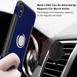 Navy IPhone XS Max Metal 360 Degree Ring Shock Proof Case 6 Navy IPhone XS Max Metal 360 Degree Ring Shock Proof Case -Cheap NewCase Store iphone x 360 ring case blue 4 48683.1634790605