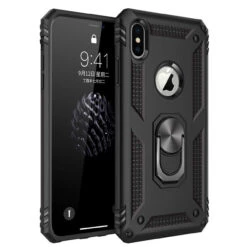 Black 360 Degree Ring Shock Proof Defender Case For IPhone X / XS