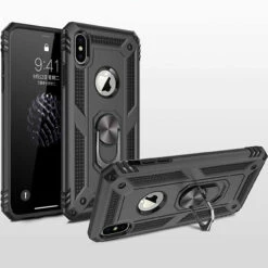 Black 360 Degree Ring Shock Proof Defender Case For IPhone X / XS -Cheap NewCase Store iphone x hybrid metal circle case black 4 70208.1660548717