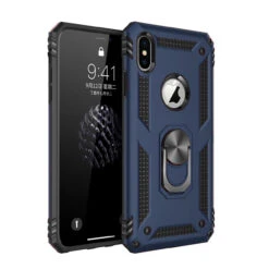 Navy IPhone XR Metal 360 Degree Metal Ring Armour Stand Case