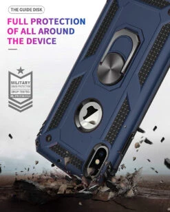Navy IPhone XR Metal 360 Degree Metal Ring Armour Stand Case -Cheap NewCase Store iphone x hybrid metal circle case navy 2 97044.1641355584