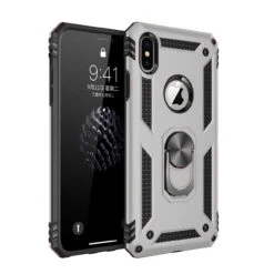 Silver Slim Armour 360 Degree Ring Stand Case For IPhone X / XS