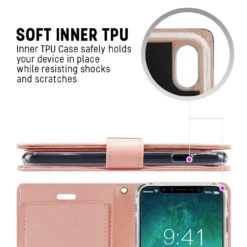 Rose Gold IPhone XS MAX Mercury Rich Diary Fashionable Wallet Case -Cheap NewCase Store iphone x xs max mercury rich diary rosegold 2 91434.1639617259