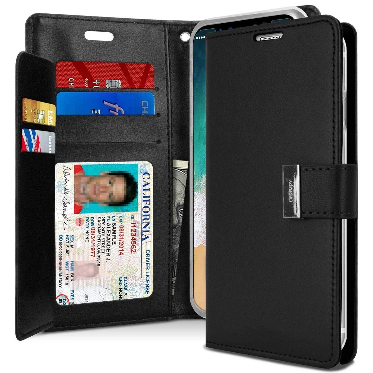 Black Genuine Mercury Rich Diary Quality Wallet Case For IPhone X / XS 1 Black Genuine Mercury Rich Diary Quality Wallet Case For IPhone X / XS