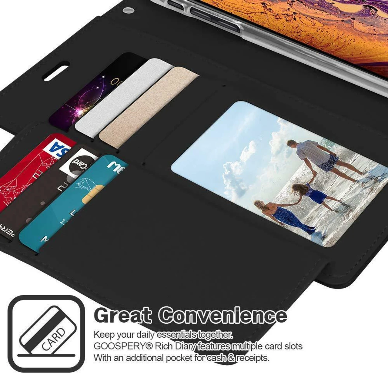 Black Genuine Mercury Rich Diary Quality Wallet Case For IPhone X / XS 3 Black Genuine Mercury Rich Diary Quality Wallet Case For IPhone X / XS - Image 3