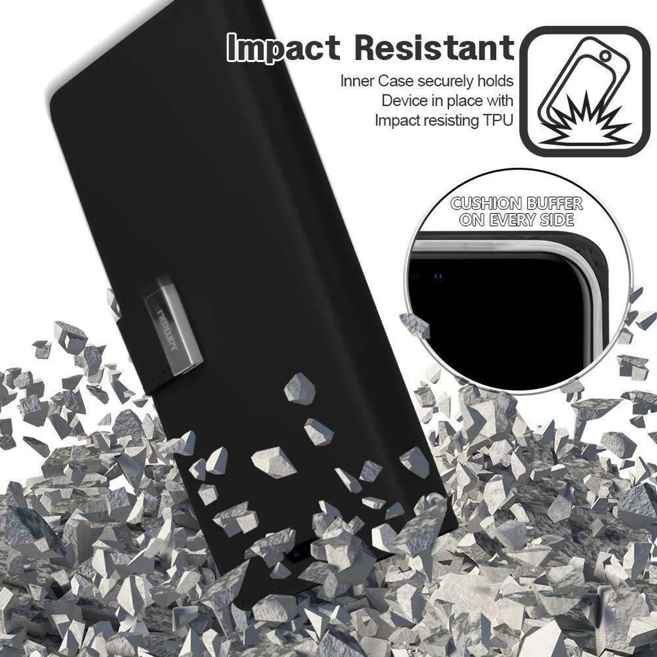 Black Genuine Mercury Rich Diary Quality Wallet Case For IPhone X / XS 4 Black Genuine Mercury Rich Diary Quality Wallet Case For IPhone X / XS - Image 4