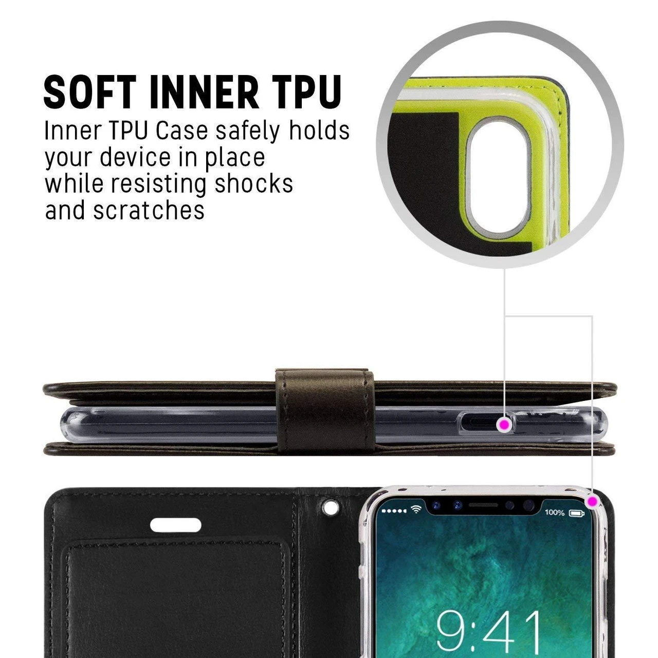 Black Genuine Mercury Rich Diary Quality Wallet Case For IPhone X / XS 6 Black Genuine Mercury Rich Diary Quality Wallet Case For IPhone X / XS - Image 6