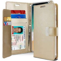 Gold Genuine Mercury Rich Diary Premium Wallet Case For IPhone X / XS
