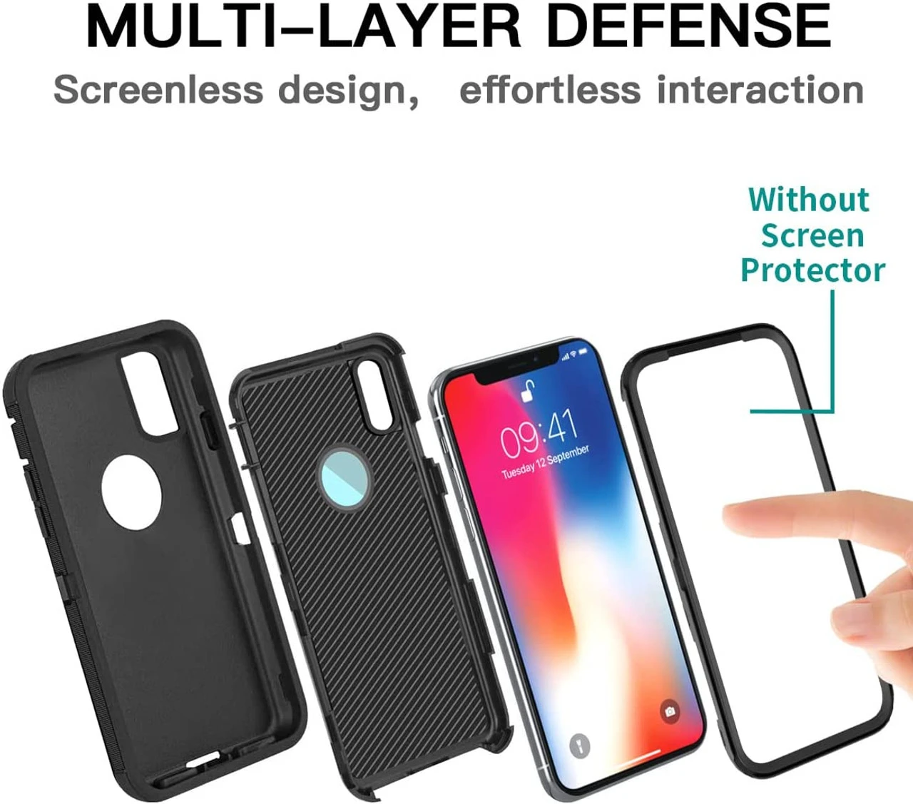 Black Full Body Heavy Duty Defender Case For IPhone X / XS 3 Black Full Body Heavy Duty Defender Case For IPhone X / XS - Image 3