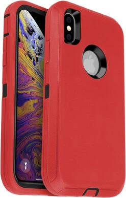 Red Heavy Duty Military Defense Drop Proof Case For IPhone X / XS