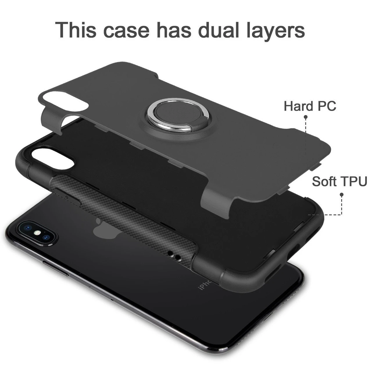 Black Metal Circle 360 Degree Ring Shock Proof Case For IPhone XR 3 Black Metal Circle 360 Degree Ring Shock Proof Case For IPhone XR - Image 3