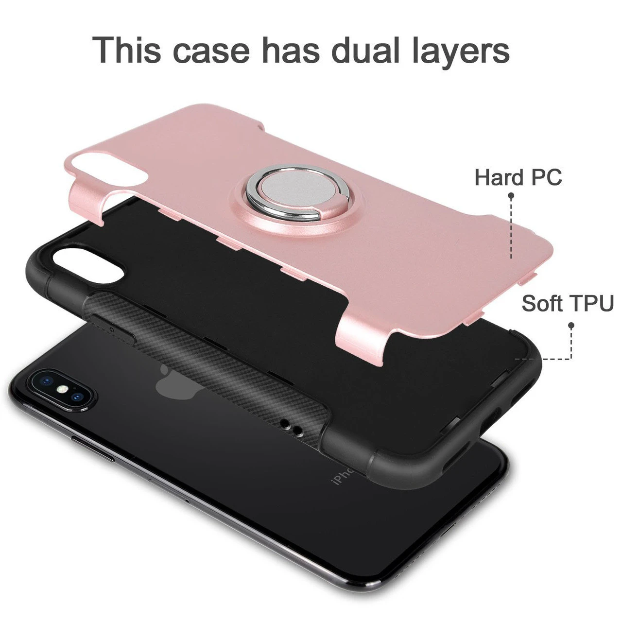 Rose Gold IPhone XR Metal 360 Degree Metal Ring Armour Stand Case 3 Rose Gold IPhone XR Metal 360 Degree Metal Ring Armour Stand Case - Image 3