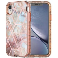 IPhone XR Geometric Gold Marble Heavy Duty Defender Case