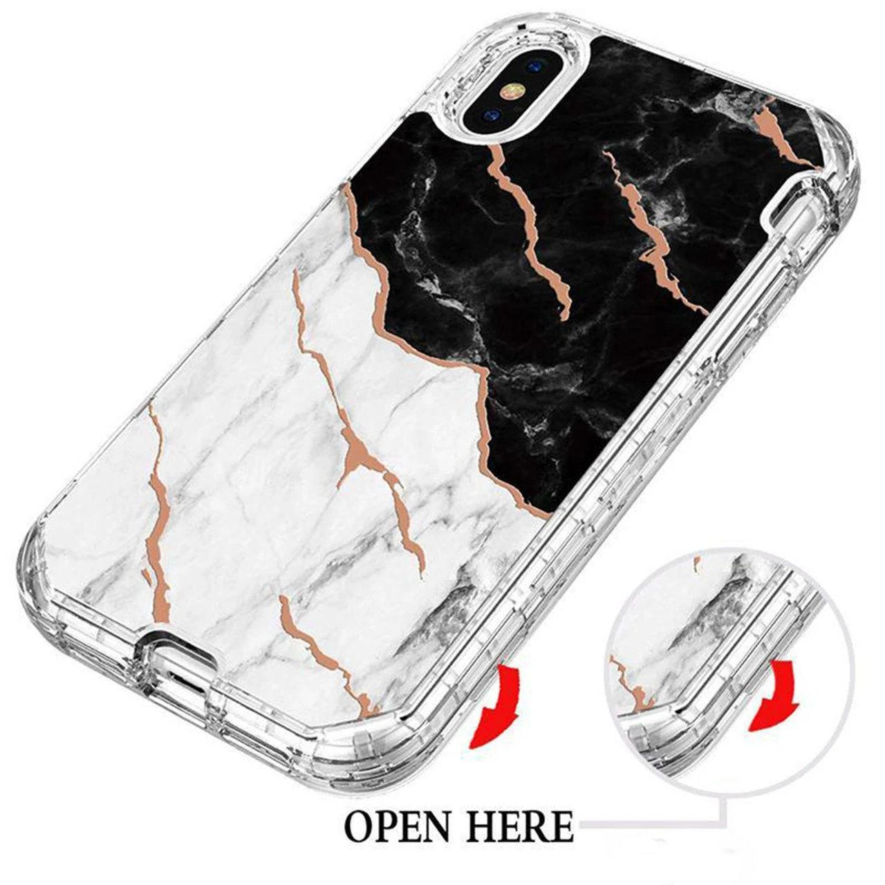 Black/White Marble Stone Shock Proof Defender Case For IPhone XR 2 Black/White Marble Stone Shock Proof Defender Case For IPhone XR - Image 2