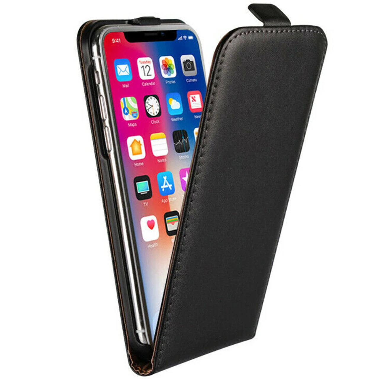Black Vertical Flip Genuine Leather Case Cover For Apple IPhone XR 1 Black Vertical Flip Genuine Leather Case Cover For Apple IPhone XR