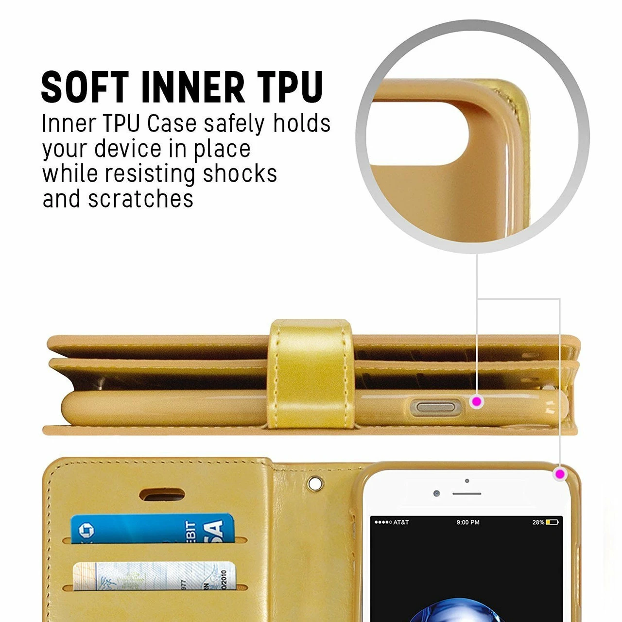 Stylish Gold IPhone XR Genuine Mercury Mansoor Diary Wallet Case 5 Stylish Gold IPhone XR Genuine Mercury Mansoor Diary Wallet Case - Image 5