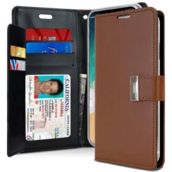 Premium IPhone XR Genuine Mercury Rich Diary Wallet Case - Brown
