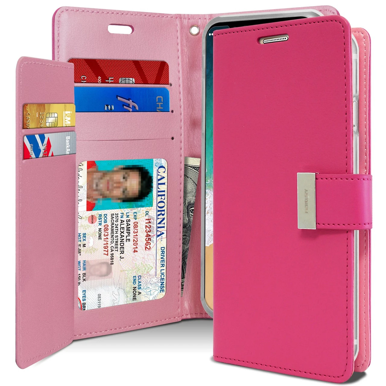 Hot Pink Genuine Mercury Rich Diary Quality Wallet Case For IPhone XR 1 Hot Pink Genuine Mercury Rich Diary Quality Wallet Case For IPhone XR