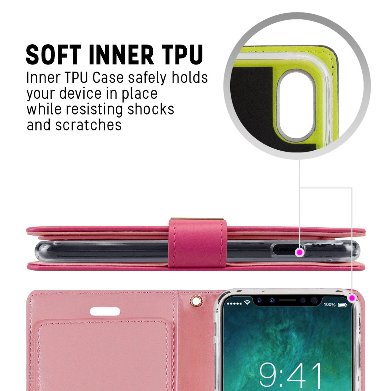 Hot Pink Genuine Mercury Rich Diary Quality Wallet Case For IPhone XR 2 Hot Pink Genuine Mercury Rich Diary Quality Wallet Case For IPhone XR - Image 2