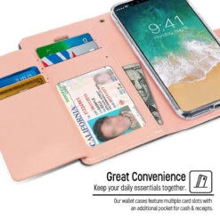 Rose Gold IPhone XR Genuine Mercury Rich Diary Quality Wallet Case -Cheap NewCase Store iphone xr mercury rich diary rosegold 4 81589.1675301061