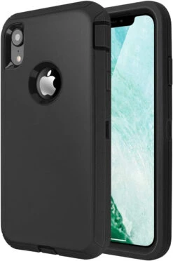 Black Rugged Shock / Drop Protection Defender Case For IPhone XR