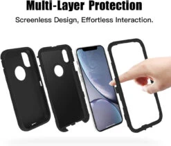 Black Rugged Shock / Drop Protection Defender Case For IPhone XR -Cheap NewCase Store iphone xr military grade defender case black 7 77666.1673678450