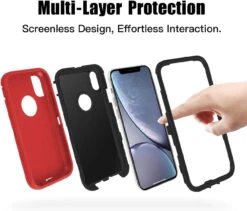 Red Full Body Heavy Duty Defender Case For IPhone XR 12 Red Full Body Heavy Duty Defender Case For IPhone XR -Cheap NewCase Store iphone xr military grade defender case red 6 43978.1677705812